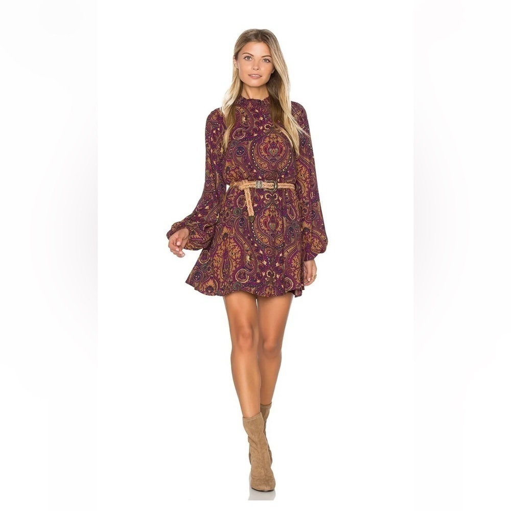 SHOW ME YOUR MUMU Long Sleeve Paisley Mini Dress with Smocked Neck XS